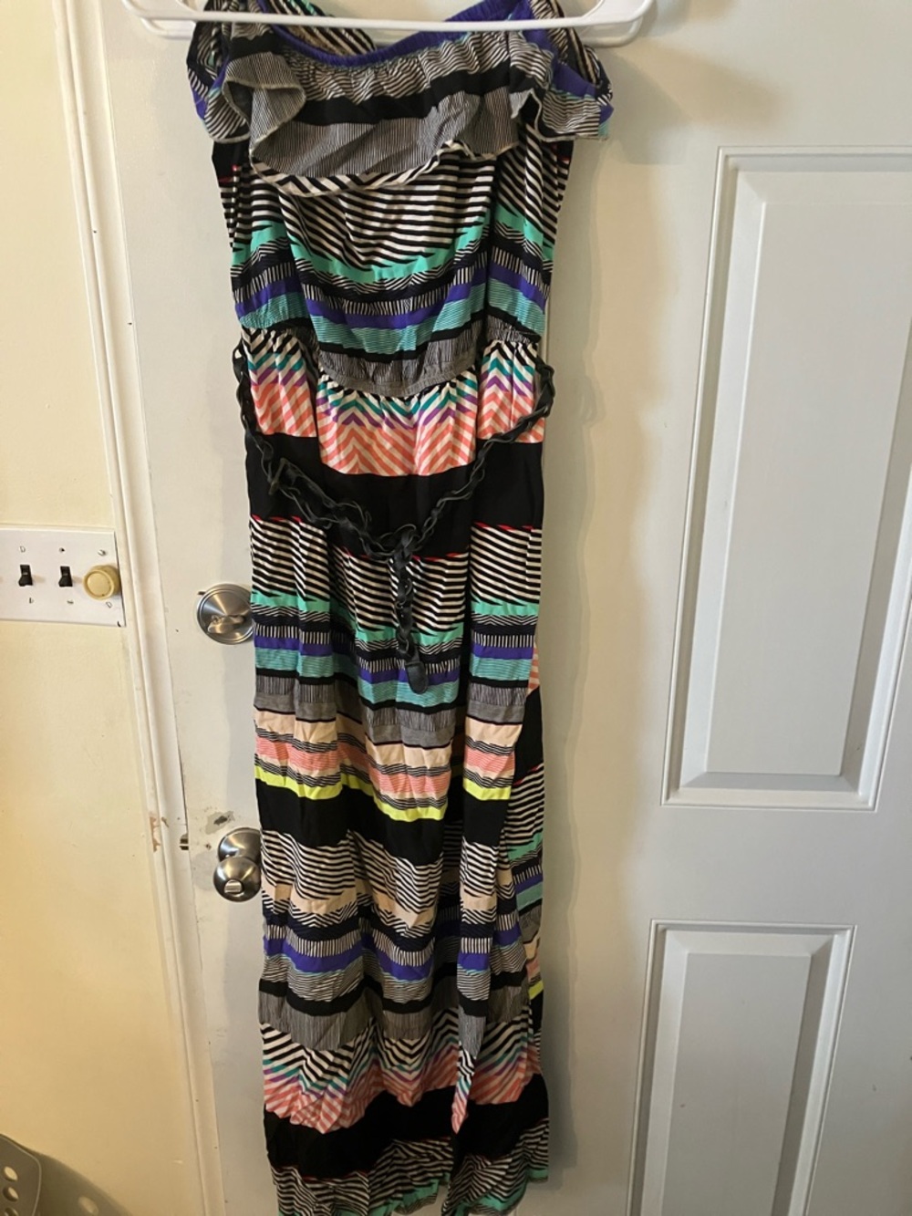 Trixxi Black Striped Maxi Dress with Teal, Coral & Purple Accents